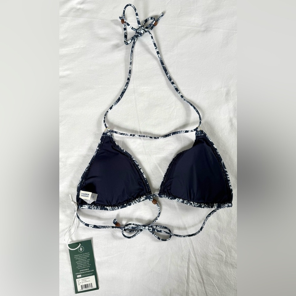 Fair Harbor Navy White Crocodile Triangle Tie String Bikini Top Size Small NWT - Picture 5 of 6